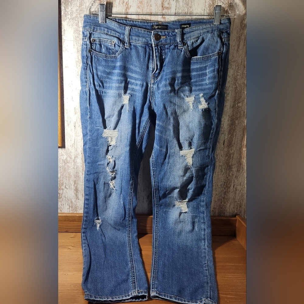Supplies Classic Blue Distressed Women's Straight Leg Jeans Vintage Peg